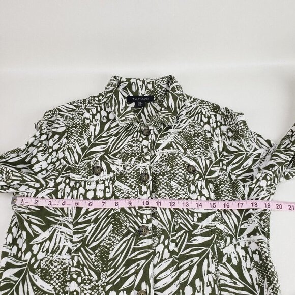 Tahari Linen Blend Button Up Jacket Womens Medium Green Leaf Print Lightweight - Picture 8 of 8